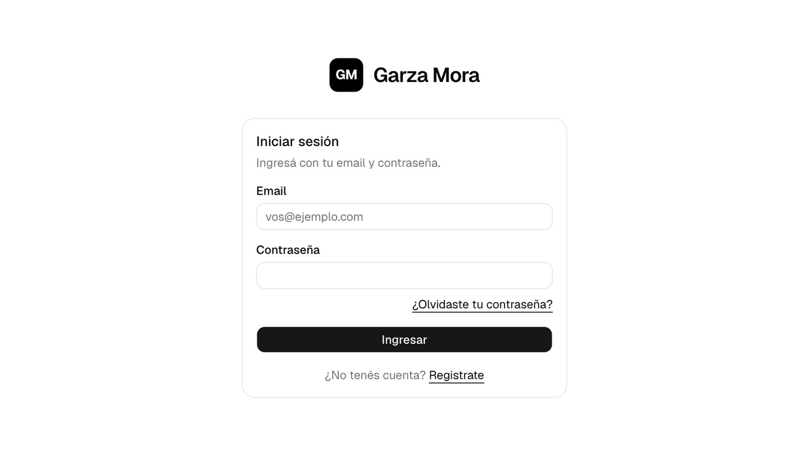 Garza Mora sign-in screen